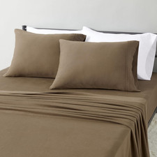 100 Cotton Jersey Bed Sheet Set, Full, Brown, Solid