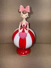 NEW Bella Lux Valentine’s Day Cute Girl with Pink Bow Holding Pink Heart Decor