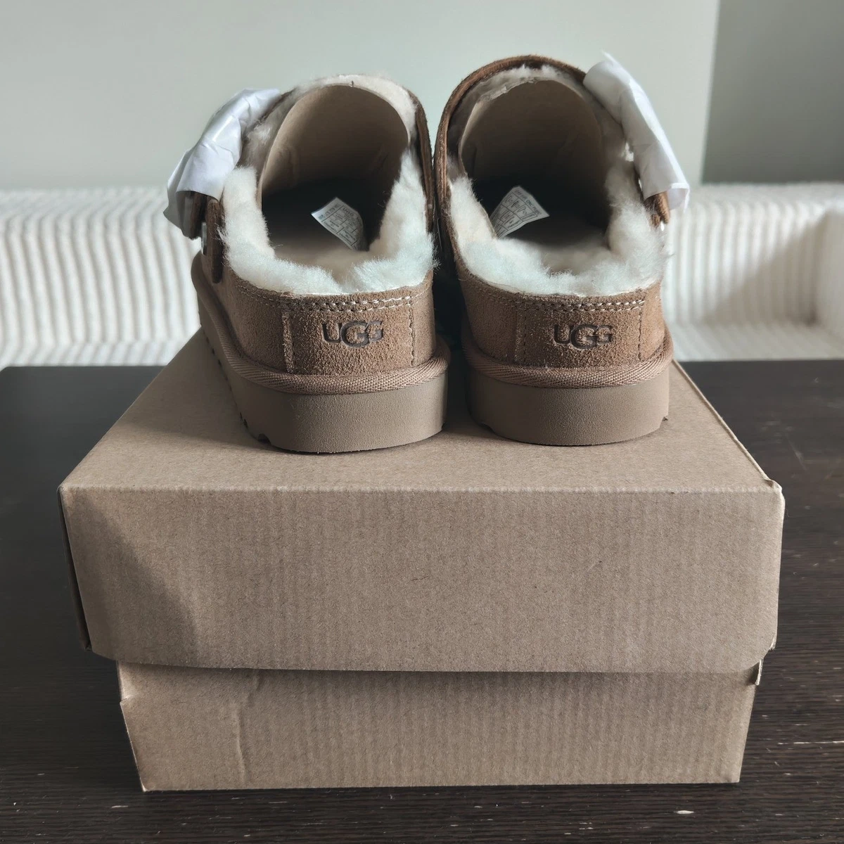 UGG Goldenstar Evelina Clog Womens UK 5 EU 38 Chestnut Suede Sheepskin New Boxed