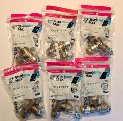 SharkBite MAX 1/2  x 1/2  x 1/2  Push-to-Connect Tee Fitting, #UR362A, Set of 6