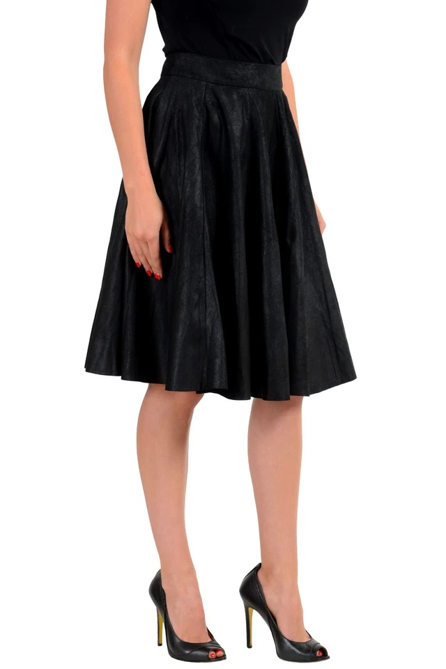 Maison Margiela 1 100% Leather Black Women's Pleated Skirt US M IT 42 - Image 2 of 4