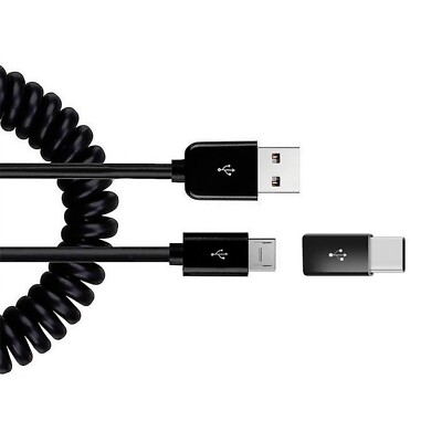 Charger Cord Coiled USB Cable Micro-USB to USB-C Adapter Power Wire for Tablets