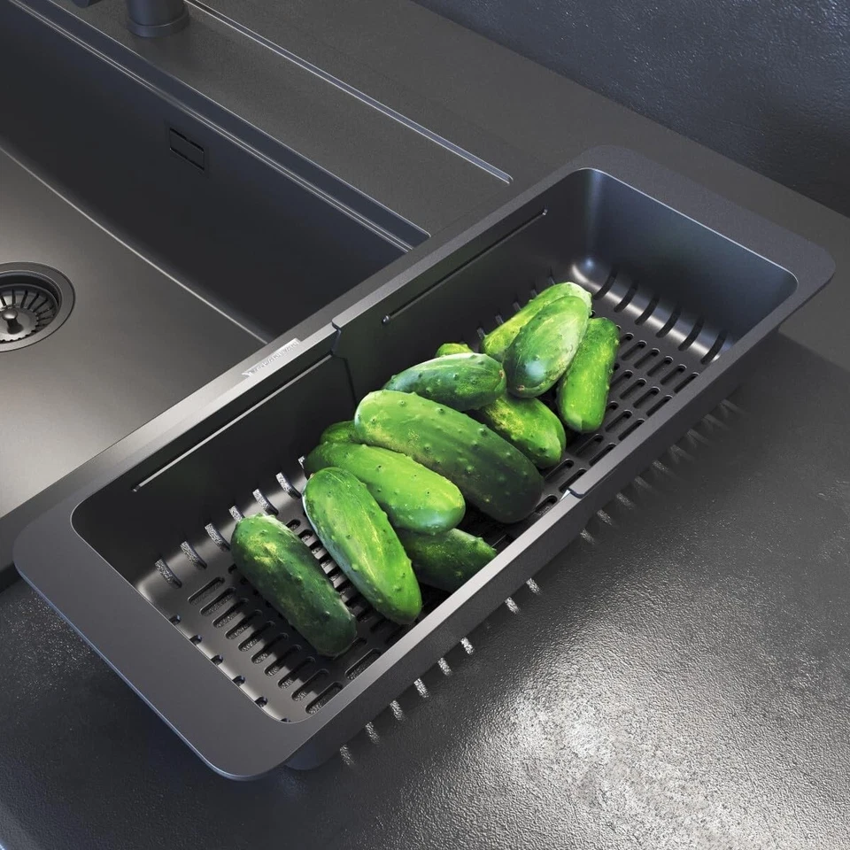 Sieb für Spülbecken, verstellbar, Abtropfsieb aus Kunststoff, Schwarz, 32-46 cm - Bild 3 von 4