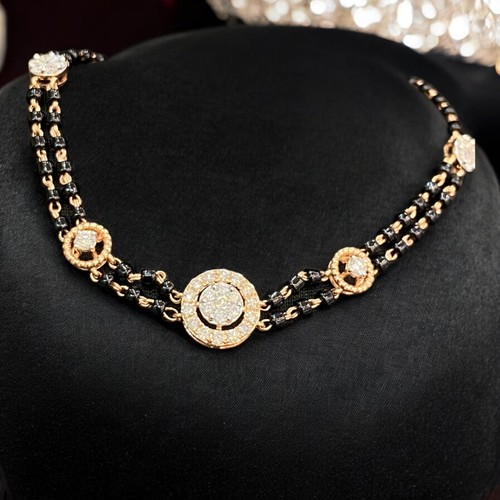 0,72 Cts Rotondo Brillante Diamanti Perline Nere Mangalstura Bracciale 14K Oro - Foto 6 di 15
