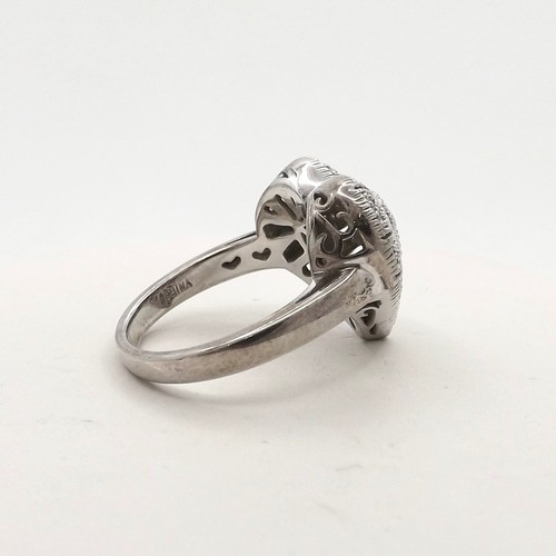 Sterling Silver Natural Diamond Heart Ring Deco Style sz7 5gr - Picture 4 of 6