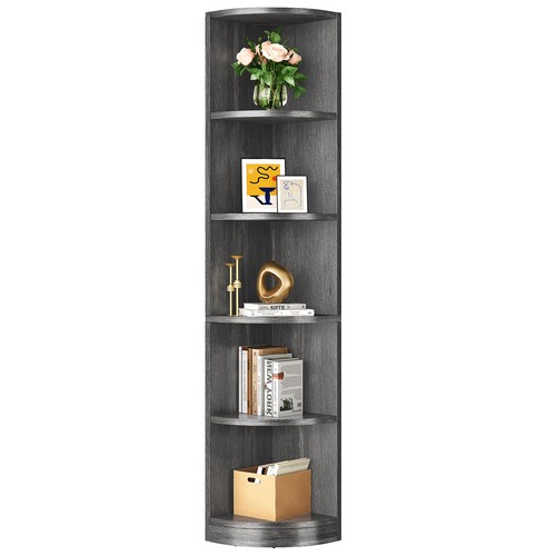 5 Tier Corner Shelf Industrial Corner Bookshelf Bookcase with Open Storage Shelf - Picture 3 of 17