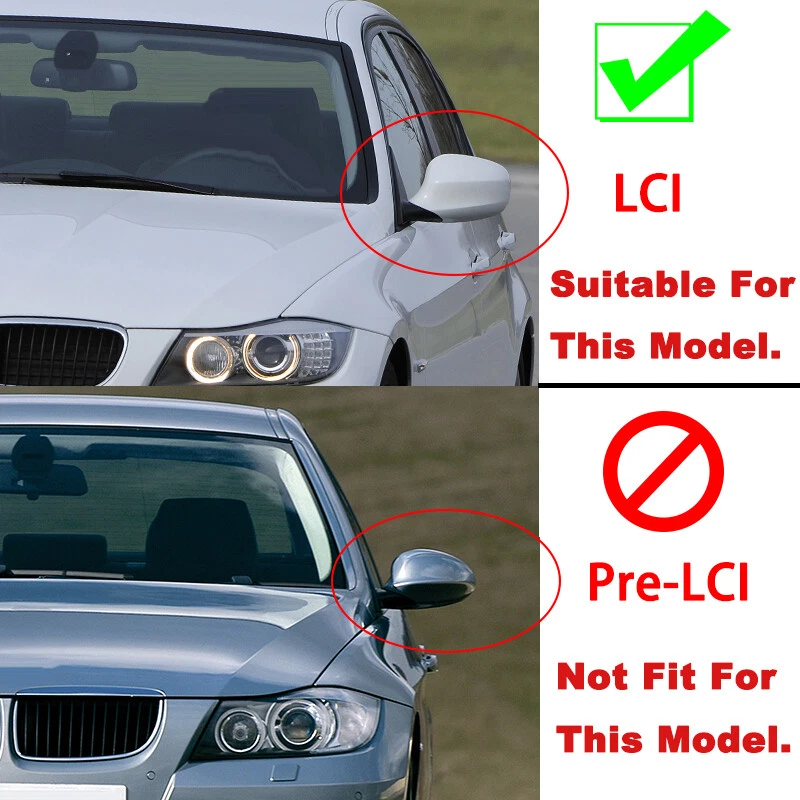 Tapa de repuesto de tapa de espejo retrovisor lateral negro carbono para BMW E90 328i 335i LCI 2008-12 Foto 2 de 4