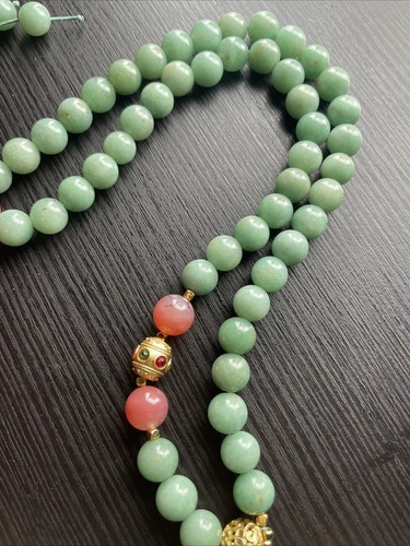 Aventurine Necklace with Carved Lotus Pendant Adjustable Length - Picture 3 of 11