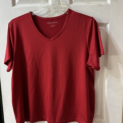 Susan Graver Essentials Red V Neck Polyester Spandex Top Plus Size 1X