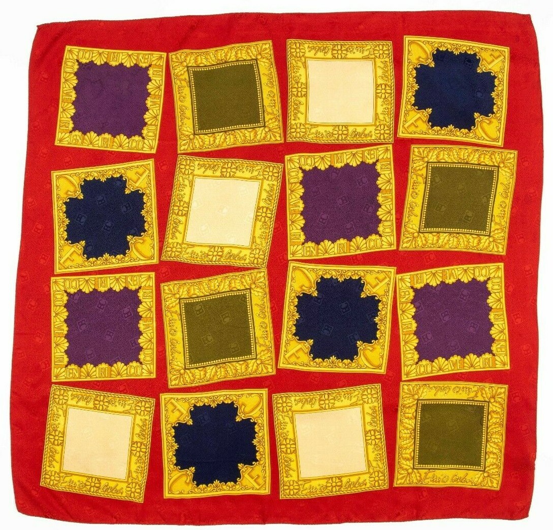 Foulard En Soie Enrico Coveri Vintage - Motif Géométrique Multicolore - Fabriqué En Italie