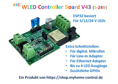 WLED Controller Board V43 / ESP32 / für 5V, 12V, 24V adressierbare LEDs