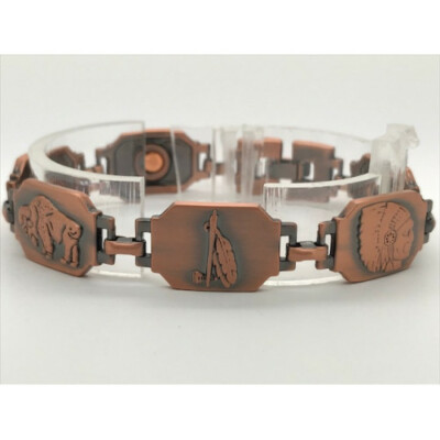 Men Women COPPER BUFFALO TEPEE SPEAR CHIEF HEAD WILD WEST MAGNETIC BRACELET 7.5''