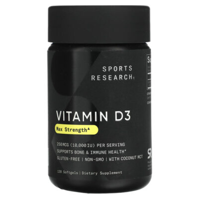 2 X Sports Research, Vitamin D3 with Coconut Oil, 250 mcg (10,000 IU), 120 Softg