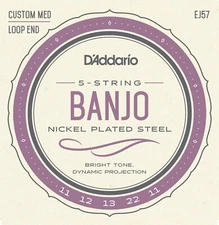 D'Addario EJ57 5 String Banjo Nickel Custom Medium 11-22 Loop End J57