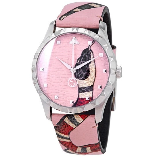 Montre pour femme Gucci YA1264083 cadran rose pastel Kingsnake bracelet cuir