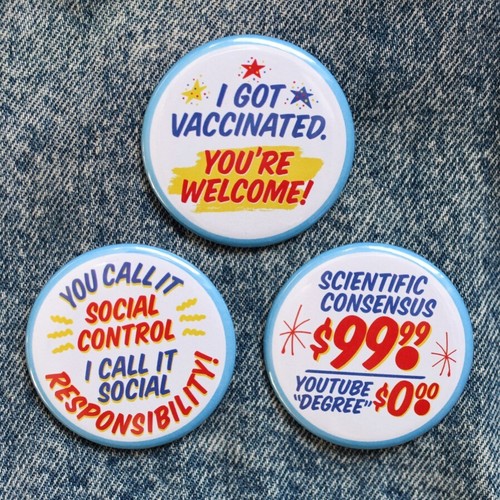 PRO-SCIENCE BUTTONS anti-stupidity vaccine funny pin badge honest ed toronto NEW - Picture 11 of 15