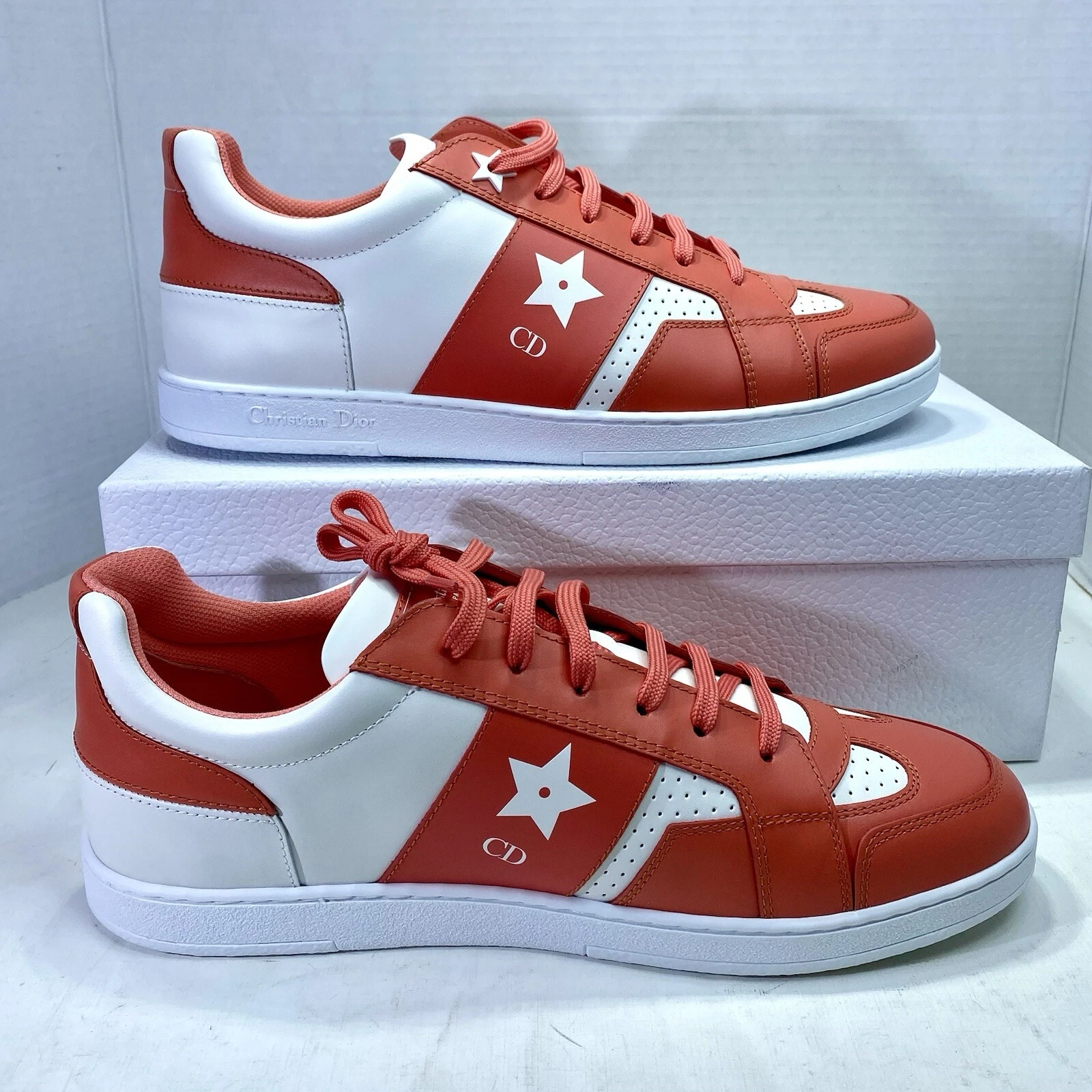 BASKETS DIOR STAR BLANC CORAIL ROUGE CUIR DE VEAU LOGO TAILLE 41 NOUVELLE SAISON !