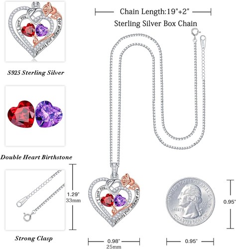 Personalized Birthstone Heart Pendant Necklace - Elegant Jewelry Gift for Women - Picture 6 of 10