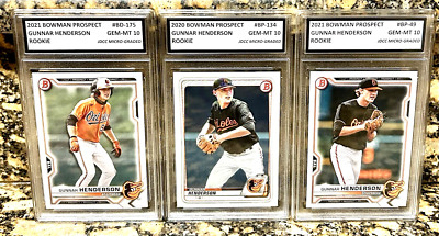 3 GUNNAR HENDERSON 2020-21 TOPPS BOWMAN DRAFT PROSPECT GEM-MT 10 ROOKIE LOT