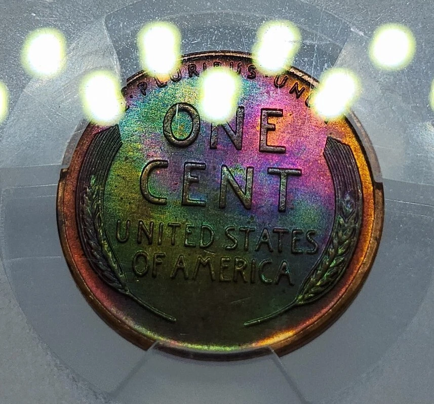 1957 D Lincoln Cent 1C PCGS MS65RB CAC Rainbow Toned True Monster Neon Toning - Image 2 of 4