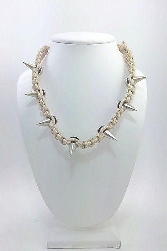 Hemp Necklace Surfer Style with Spikes Adjustable to 14", 16", or 18 inches - Picture 2 of 5