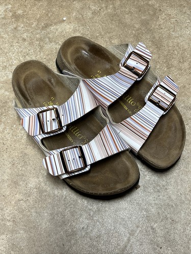 birkenstock striped arizona sandals