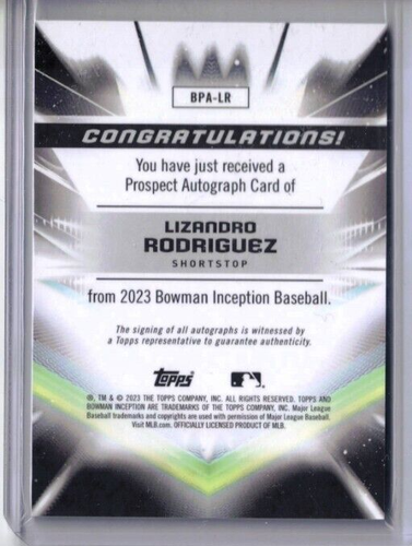 2023 Bowman Inception Lizandro Rodriguez On-Card Auto #d/399 Royals🔥 - Picture 2 of 2