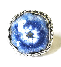 Sterling Silver Blue Druzy Quartz Hoop Halo Ring 25mm Size 9