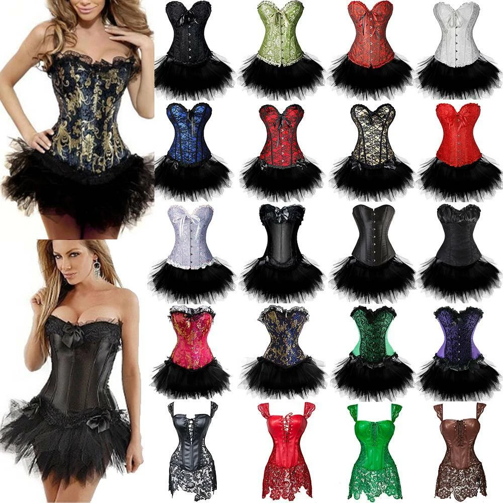 Women Gothic Burlesque Overbust Corset Bustier TuTu Skirt Fancy Dresses Costume eBay