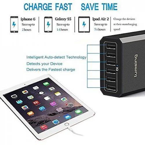 6 Port Desktop Charger 60W Multi USB Station Travel Hub 2 Fast Charging Cables - Image 4 of 4