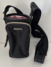Mimco Drink Bottle Bag Nylon Black W Pink Gold Hardware Adjustable Logo Strap
