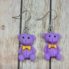 Earrings Purple Teddy Bear Resin Silver Plated Novelty Animal Handmade Jewellery