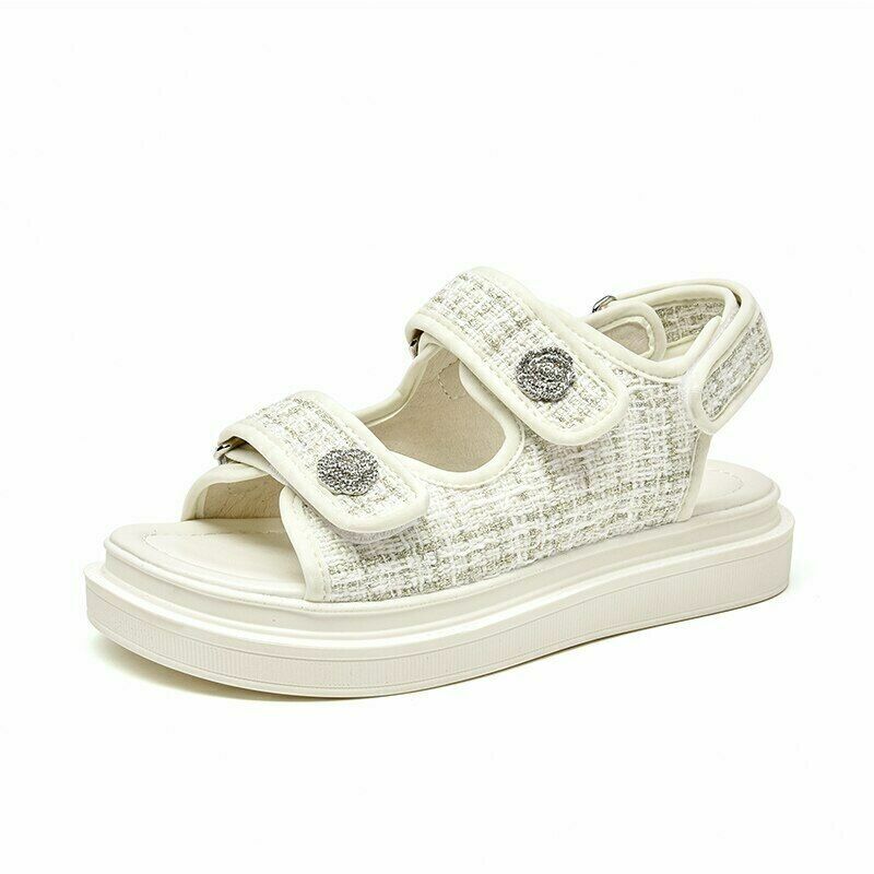 Sandals Women Beautoday Platform Lattice Round Toe Hook Loop Plaid Cloth  Summer | eBay