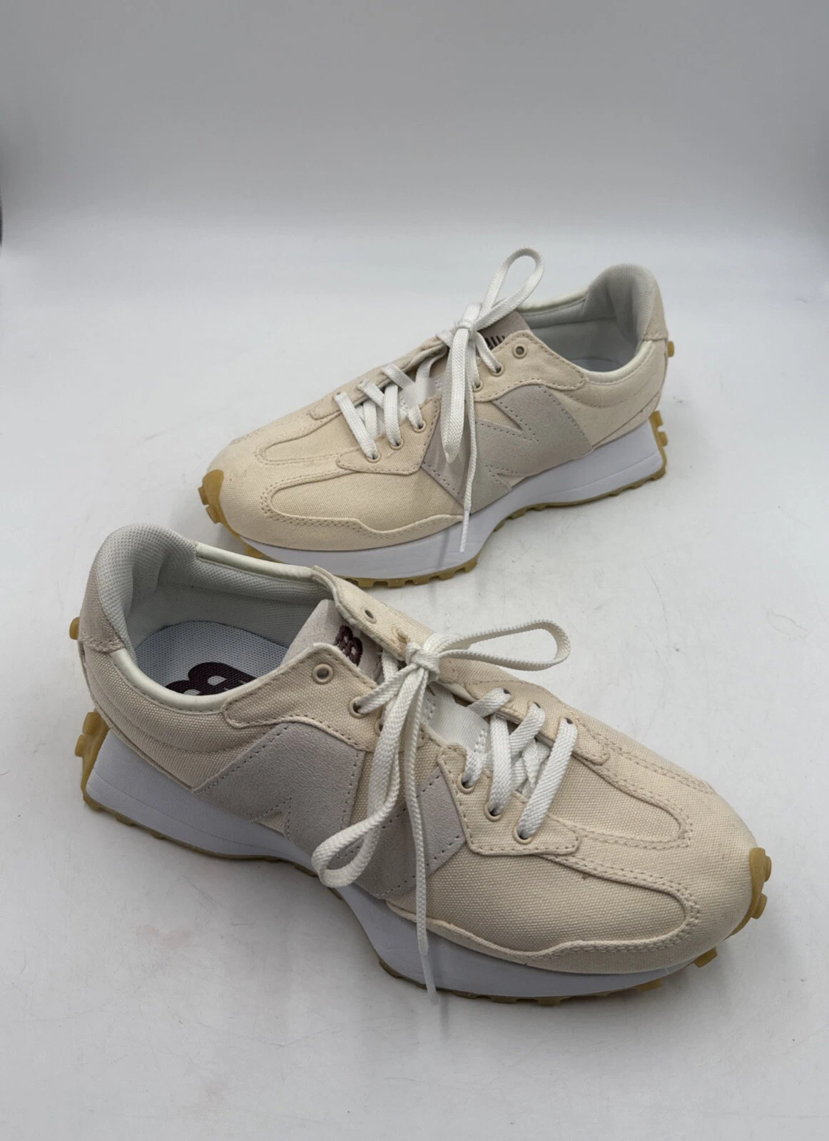 NEW BALANCE 327 scarpe sneakers donna tela beige marrone chiaro taglia 7 5 #WS327US