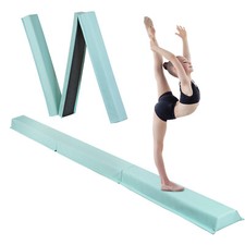 Balance Beam 9ft Tri-Fold Gymnastics Floor Beam with Anti-slip Base Blue-Green