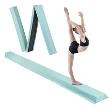 Balance Beam 9ft Tri-Fold Gymnastics Floor Beam with Anti-slip Base Blue-Green