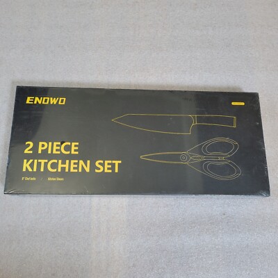 2 Piece Kitchen Set Includes 8 Inch Kitchen Chef Knife + Kitchen Scissors, NEW