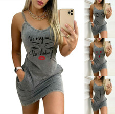 Women Casual Sleeveless Rose Printed Bodycon Dress Ladies Club Party Sundress