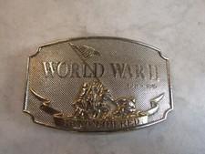 World War II Belt Buckle 1941-1945 Remembered 1990 Back is Numbered Silver Tone