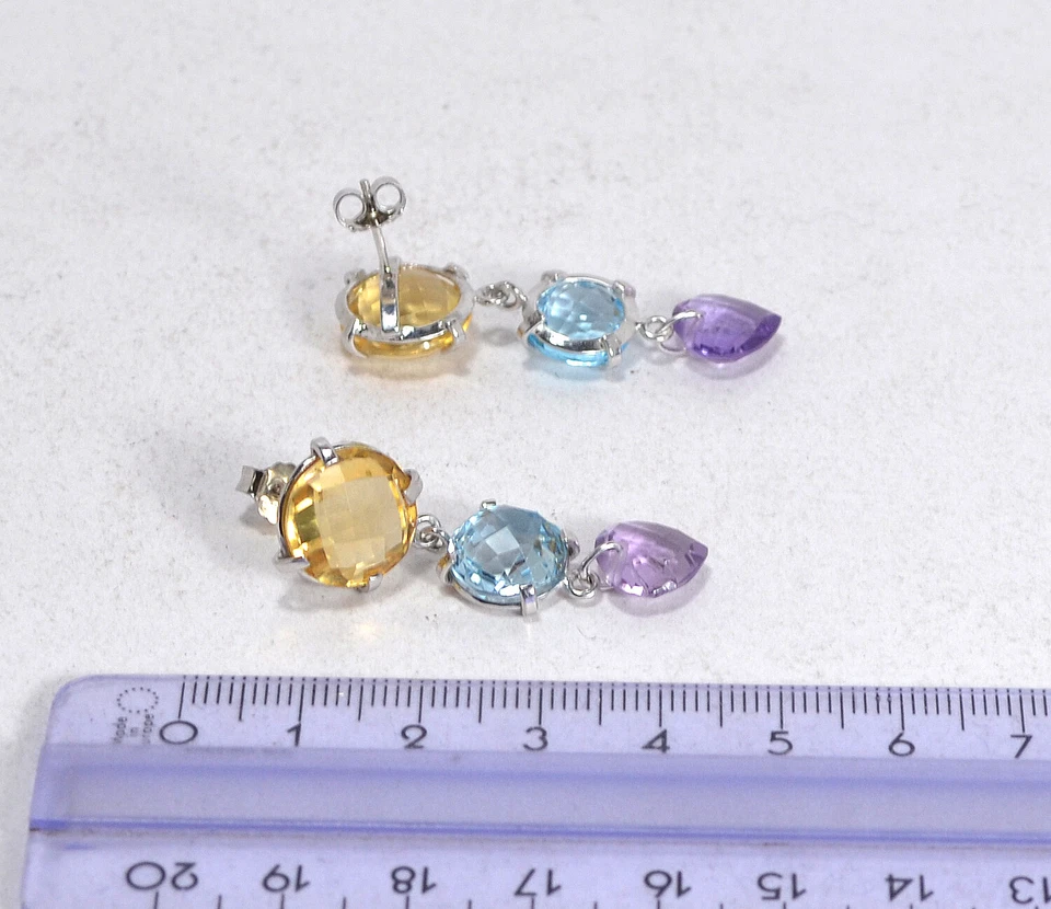 ORECCHINI  ARGENTO 925  RODIATO CITRINO TOPAZIO AMETISTA  PRESSIONE    AGHT 0802 - Immagine 3 di 3