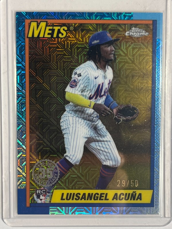 2025 Topps Series 2 #T90C-128 Luisangel Acuña 1990 35th Chrome Mojo Gold /50