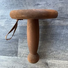 Wood 1-Legged Milking Stool / Low Back exerciser  W/ nylon strap Handle 14" Tall