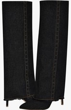 Nine West Women's Rhoree Knee High Boot Stiletto Heel Black Denim Sz. 6 NEW