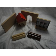 Lot of wooded train track accessories.