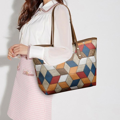 Borsa donna grande capacità pu pelle tote bag patchwork tracolla borsetta 2024 - Foto 13 di 26