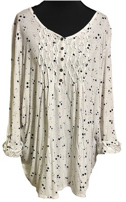 Kim Rogers Women s White Long Roll Tab Sleeved Black Speckle Tunic-Style Top Lg