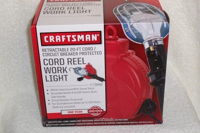 CRAFTSMAN Retractable 20-Ft Cord Reel Drop Work Light w/Handle Outlet 73942 NEW