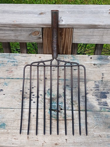 Antique 10 Tine Farming Pitchfork Of Early 20th-century 4 Straw Hay Manure Silag - Picture 7 of 19