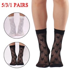 5/3/1 Womens Fishnet Socks Transparent Elastic Lace Sheer Net Mesh Ankle socks