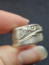 Handcrafted Spoon Ring "LET GO" Hand Stamped - Silverplate Floral Wrap - Size 6